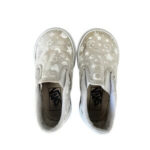 Kids Vans Slip On Shoes‎ Toddler Size 7 Grey White Celestial Moon Stars Print